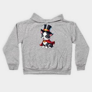 Adorable Puppy Wearing a Top Hat and Cape Kids Hoodie